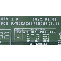 FUENTE DE PODER PARA TV LG / NUMERO DE PARTE EAY36152401 / EAX69765006(1.1) / 2JPRSLOC-0001 / PANEL AC770AQL WQA1_SR / MODELO OLED77G2PUA.DUSQLJR	